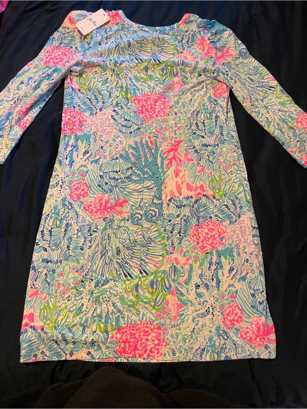 Lilly Pulitzer Long-Sleeve Reef Print Shift Dress - Pink & Blue & Green